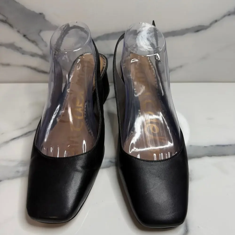 Sam Edelman Women's Black Leather Terra Slingback Pumps Sz 10 Classic Minimalist - Picture 2 of 5